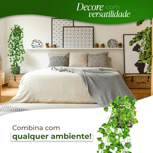 Arranjo C/ 3 Trepadeira + Vaso Trançado Marrom | Arranjo Trepadeira Artificial para Decorações | Pla