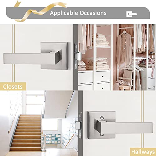 Probrico 4 Pack Square Door Lever Door Lock Handle Lockset Keyless Doorknobs Passage Knobs Lockset Interior Hallway Passage Closet In Satin Nickel thumb #4