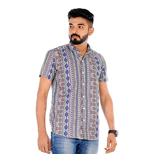 Image of Venisa Men's Cotton Blended Printed Casual Shirt