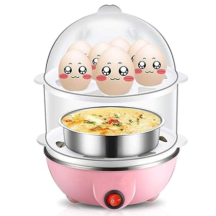 Gyanadh Double Layer Multifunction Electric Egg Cooker, Poacher, Steamer and Milk Boiler with Measuring Cup (Multicolour)