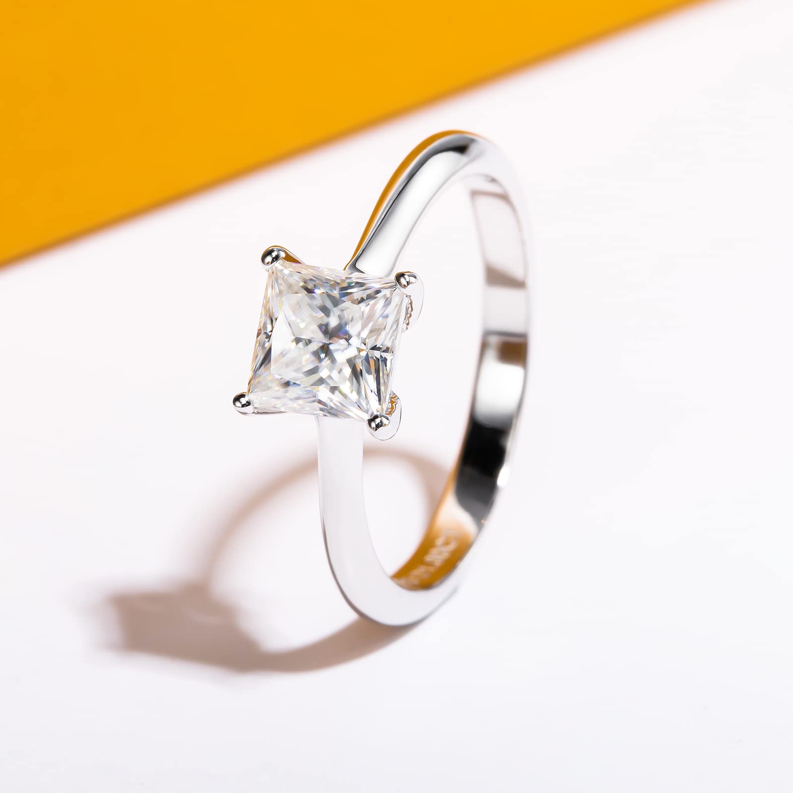 Anillos de compromiso de moissanita de corte princesa 1.2/2.524cttw Color D VVS1 Clarity Moissanite Diamond 925 Plata de ley Solitario Promesa Anillos de boda para mujeres con certificado, 3