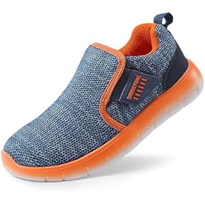 DREAM PAIRS Boys Girls Shoes Kids Slip on Tennis EZ-Ons MightyMovers Running Athletic Barefoot Zero Drop Sports Sneakers 10 Toddler Navy/Orange