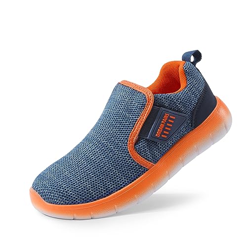 DREAM PAIRS Boys Girls Shoes Kids Slip on Tennis EZ-Ons MightyMovers Running Athletic Barefoot Zero Drop Sports Sneakers,Size 4 Big Kid,Navy/Orange,Luca