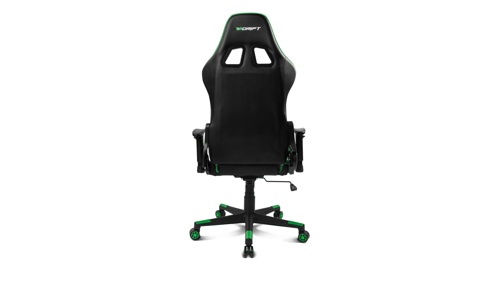 DRIFT GAMING DR175 - Silla Gaming Profesional, polipiel, reposabrazos ajustables 2D, pistón clase 4, giratoria, mecanismo de mariposa, cojín lumbar y cervical, color negro/blanco/verde