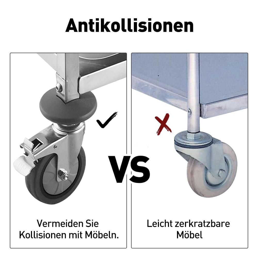 BPT Edelstahl Servierwagen Küchenwagen Mit Rollen,4-Rad-Bremsen mit Schalldämmung Für den Transport von Wein und Getränken in Hotels und Restaurants