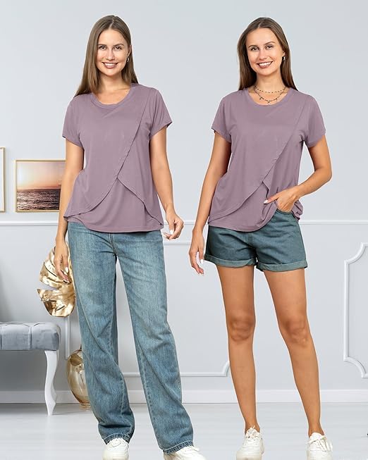 KIKWIT Maternity Feeding Tops Without Zip for Women, Feeding Coverup Pregnancy Tshirt,Feeding T-Shirt for Easy Nursing & Breastfeeding, Maternity Top for Mothers (in, Alpha, L, Regular, Lavender) - Image 3 thumbnail