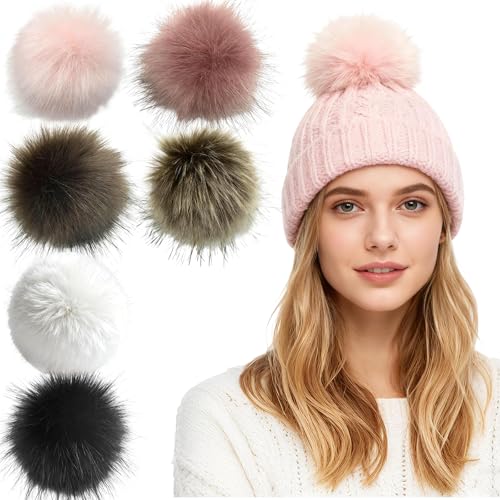 HESUSLA 6IN Large Faux Fur Pompoms 4 Pieces Big Pom Pom Balls Fluffy Pompom Ball with Elastic Loop for Shoes Scarves Gloves Scarves Bag Key Chain Winter Accessories (6 Pieces in Mixed Colors)