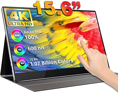 sibolan 4K Portable Touchscreen Monitor,15.6" 3840 * 2160 100% Adobe RGB Display,600nits UHD IPS 600cd/㎡ Ultra-Thin Gaming Monitor for Laptop Xbox PS5 Switch PC Phone