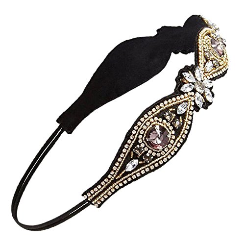 Sanwood Elegant Luxury Boho Handmade Crystal Rhinestone Jewelry Beads Bridal Wedding Evening Pageants Proms Birthday Christmas Gift Headband (Black)