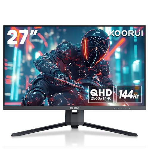 KOORUI Ecran Gaming 27 Pouces QHD 144 Hz, 1ms, DCI-P3 90% Ecran Gamer, Adaptive Sync G-Sync écrans PC, 2560×1440, HDMI, DisplayPort
