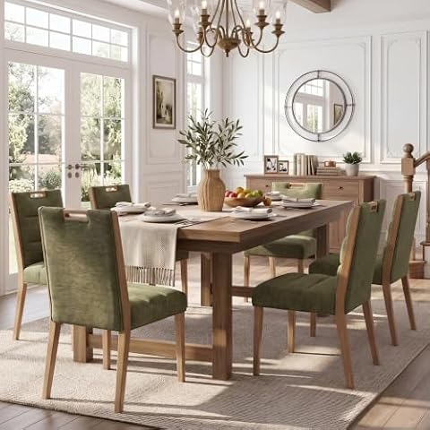 HNY Upholstered Dining Chairs Set of 6, Green Chenille, Solid Wood — $674.49 (5% off)