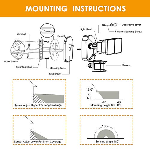 Emaner Dusk-To-Dawn Security Lights With Motion Sensor, 5000K Daylight White, Ip65 Waterproof Outdoor, 110V 120V Dual-Head Rotatable Led Flood Light For Porch, Garage, Yard, Driveway #TOP6