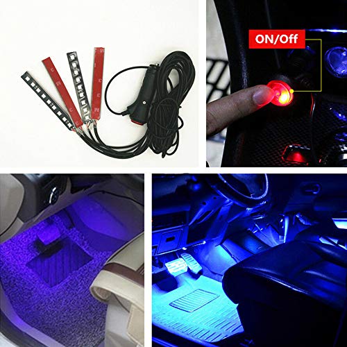 NERLMIAY 4pcs Car Interior Decoration, Atmosphere Light-LED Car Interior Lighting Kit, Waterproof, Interior Atmosphere Neon Lights Strip for Car (Blue)