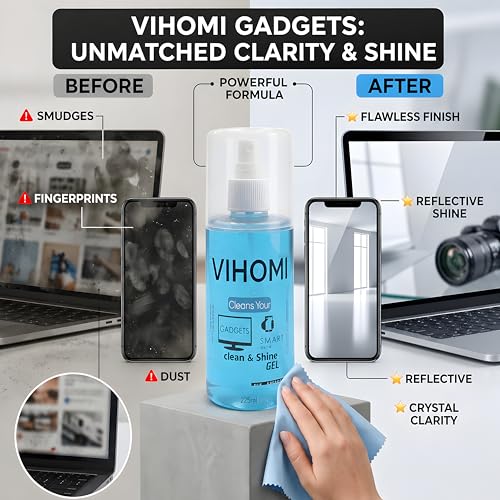 Image of Extra Large 225ml Gel Spray Cleaner with Microfibre Cloth for Laptop, Mackbook,PC, Mobile, Tablet, Camera & All Screens, Safe Streak-Free Deep Cleaning