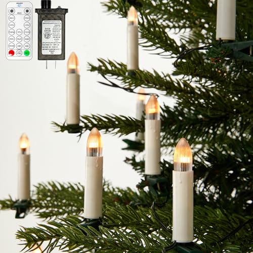50 Pcs Christmas Flameless Candles Lights 2025 New Candle Lights with 3 Color & 11 Mode Remote Control 3D Flickering LED Candle String Lights for Christmas Trees Fireplaces Church Wedding