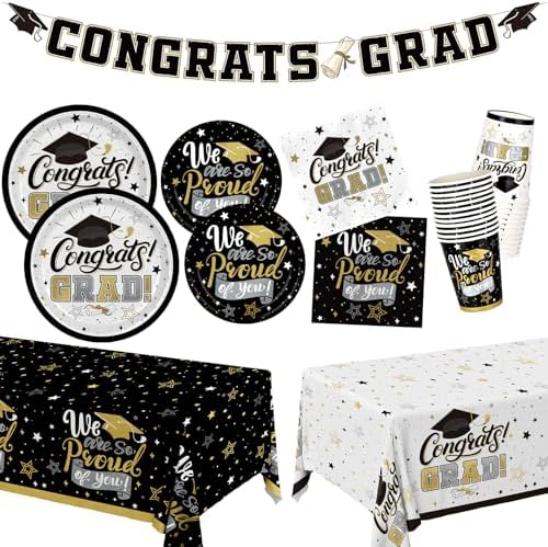 Graduation Decorations 2025 Black and Gold Grad Party Supplies wi...