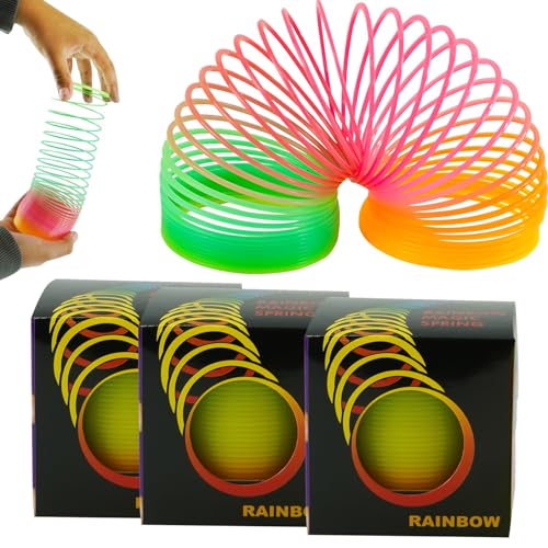HOVUK 3X Regenbogen Kinder Zauberfeder 6,5cm| Spielbares Frühlings-Kinderspielzeug für Jungen und Mädchen, Party-Beutetaschen-Strumpffüller-Spielzeug, sensorisches Kunststoffspielzeug
