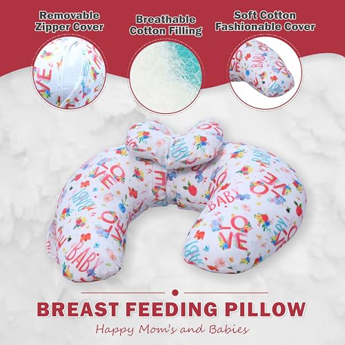 Image of Motherly Maternity Feeding Pillow for Newborn Baby with Detachable Cotton Cover & Convinient Side Pocket, Nursing Pillow with Extra Head Pillow, Infant Support for & Mom Cradle (Baby Love)