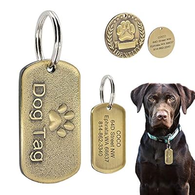 Beirui Military Spec Stainless Steel Pet ID Tags - Personalised Dog Tags With Engraved Name+Number+Address - Copper Embossed Pet Tag Fit Medium Large Dogs, Dog Paw