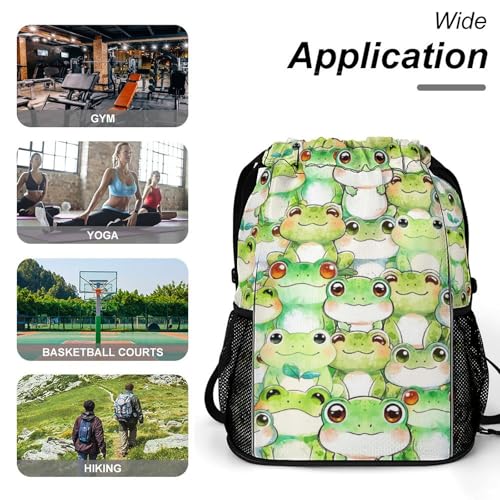 Frog Drawstring Backpack - Cute Cinch Sack, String Backpacks with Pocket for Kids Women Men Boys Girls for Gym Outdoor Sports Travel Athletic Drawstring Bag - Lightweight/Foldable 7
