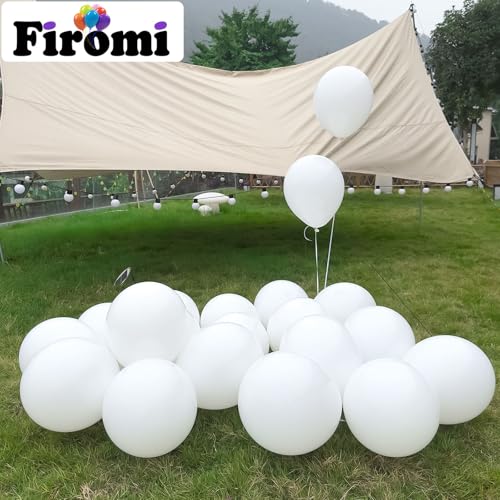 Image of Firomi Matte White Balloons 12-inch 100 Pack Big Thicken (with 3 Ribbons) | Helium, Premium, Durable, Round after inflation for weddings, birthdays