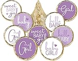 Purple It's a Girl Baby Shower Chocolate Kisses Party Favor Candy Stickers, Lavender Baby Shower - 180 Count