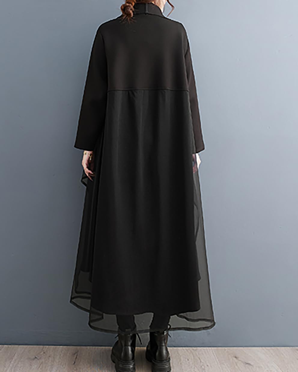 ellazhu Manteau Femme Col à Revers Manches Longues Surdimensionné Fermeture Éclair Long Trench Imprimé Ourlet Fendu Vêtement d’extérieur GZ640 A