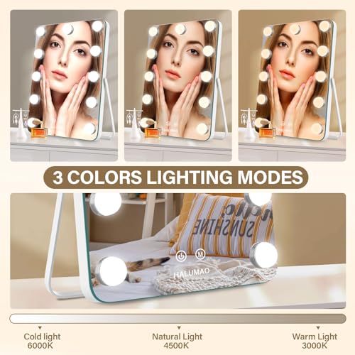 Espejo de maquillaje rectangular halumao con luces recargable miniatura 3