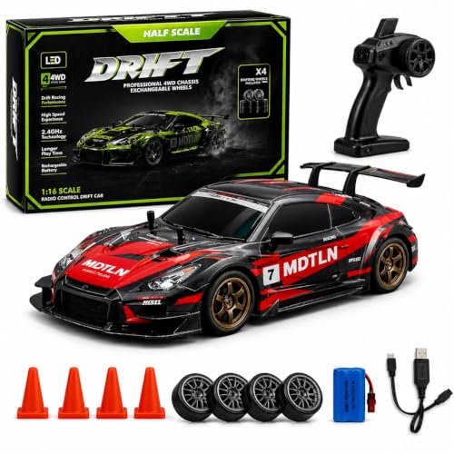 Image of 1:16 RC Drift Car with 2.4GHz Remote Control | High Speed Racing with Drift Tires | Rechargeable Remote Control Sports | Indoor & Outdoor RC Toy for Racing Enthusiasts