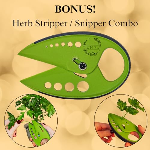 Image of 2-in-1 5-Blade Herb Scissors & Herb Stripper Set | 10-Hole Leaf stripper Stem Remover + Stainless Steel Herb Shears with Safety Cover & Cleaning Comb | Dishwasher Safe Kitchen Tool for all Herbs
