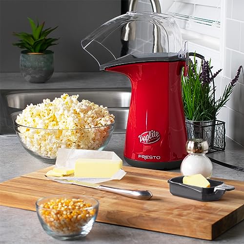 Image of Presto 04863 Poplite Hot Air Popcorn Popper - Built-In Measuring Cup + Melts Butter, Easy to Clean, Built-In Cord Wrap, 18 Cups, Red