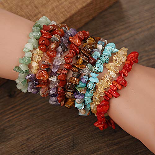 12Pcs Natural Stone Chakra Crystal Chip Beaded Stretch Bracelet Set For Women Men Boy Girl Layered Colorful Adjustable Gemstone Beads Energy Healing Reiki Bracelet Amulet Jewelry Gift-A 12Pcs #TOP1