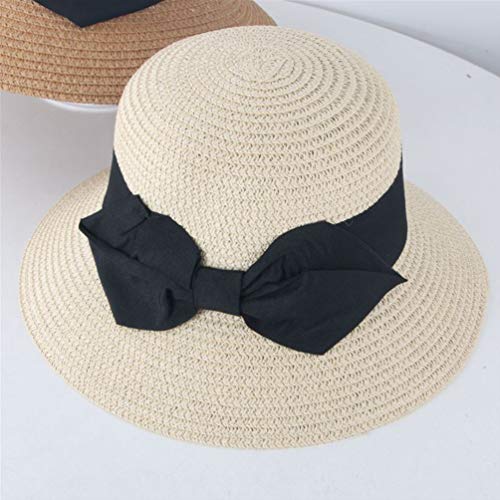 Chapéu de palha FENICAL para pais e filhos, chapéu de praia com laço para o verão ao ar livre (cáqui