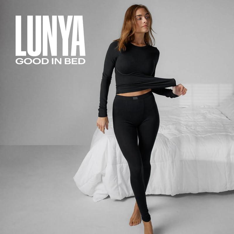 Lunya Soft Modal Ribbed Leggings Women - High Waisted Soft Leggings - Smooth Design - No-Twist Waistband - Immersed Black - Image 2