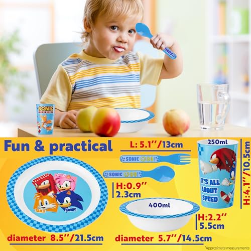 Miniatura 2 de Get Trend Sonic The Hedgehog Vajilla Infantil 5 Piezas, Vajillas Completas Con Plato, Bol, Vaso, Cuchara Y Tenedor De Plástico Reutilizable Sin Bpa Azul Sonic The Hedgehog