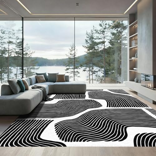 ODIKA 4'x6' Washable Area Rug - Zen Garden Minimalist Black