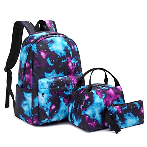 Pawsky Waterproof Galaxy Canvas Backpack Set Fits 14" Laptop Backpack Daypack College School Bookbag With Lunch Box And Pencil Case #TOP6