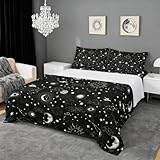 Castle Fairy Sun and Moon Bed Sheet Set Twin Size,Starry Galaxy Boho Hippie Constellation,Bedding Decor Set with 1 Flat & 1 Fitted Sheet with 1 Pillow Sham
