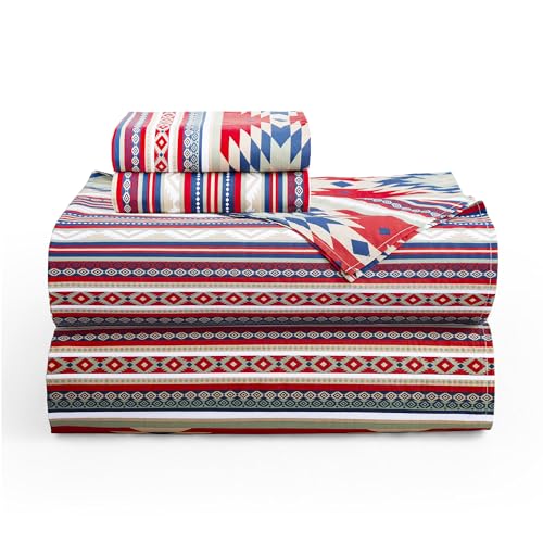 Image of Paseo Road Del Sol 4 Piece Queen Red Blue Cream Cotton Sheet Set