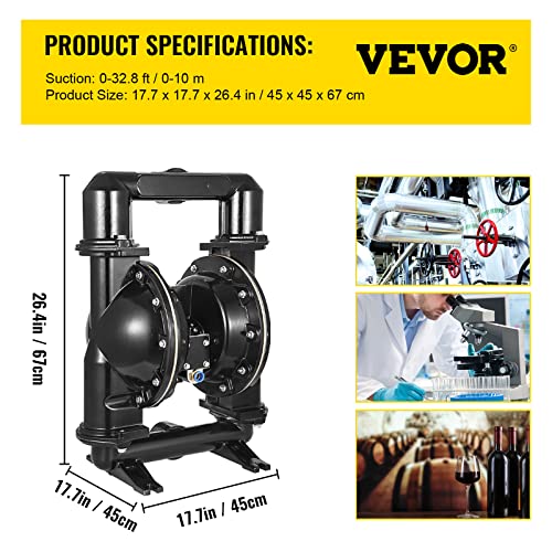 Happybuy Air-Operated Double Diaphragm Pump, 2 inch Inlet & Outlet, Aluminum Alloy Body, 158.4 GPM & Max 120PSI, Nitrile Diaphragm Transfer Pump for Petroleum, Diesel, Oil and Low Viscosity Fluids