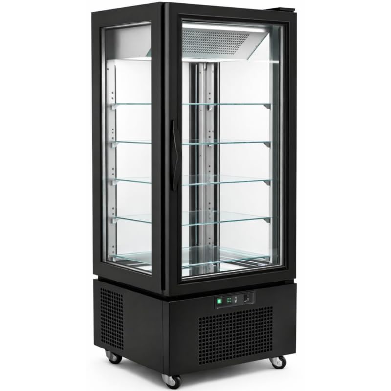 Vitrina Negativa Refrigerada 4 Caras Acristaladas 475L - Negro - Congelador Profesional