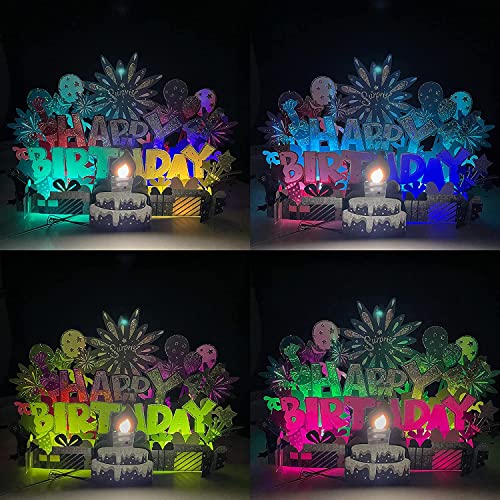 Image of INPHER Musical Birthday Card 3D Pop Up with Light Blow Out LED Candle and Plays Happy Birthday Music Surprise Greeting Cards Gifts for Women Navy Silver