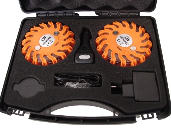 LEDWORK MALETTE DE 2 BALISES DE SIGNALISATION LED PORTATIVE SANS FIL RECHARGEABLE