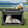 30 Inch Portable Travel Dog Crate, 3 Door Collapsible Soft Pet Kennel with Durable Mesh Windows for Medium Dogs, Foldable Dog Cage with Storage Pocket for Outdoor (Dark Grey)