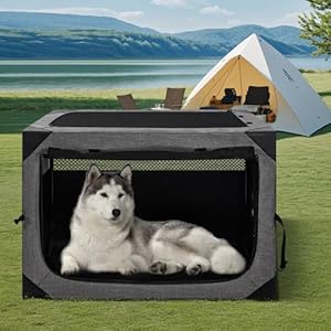 30 Inch Portable Travel Dog Crate, 3 Door Collapsible Soft Pet Kennel with Durable Mesh Windows for Medium Dogs, Foldable Dog Cage with Storage Pocket for Outdoor (Dark Grey)