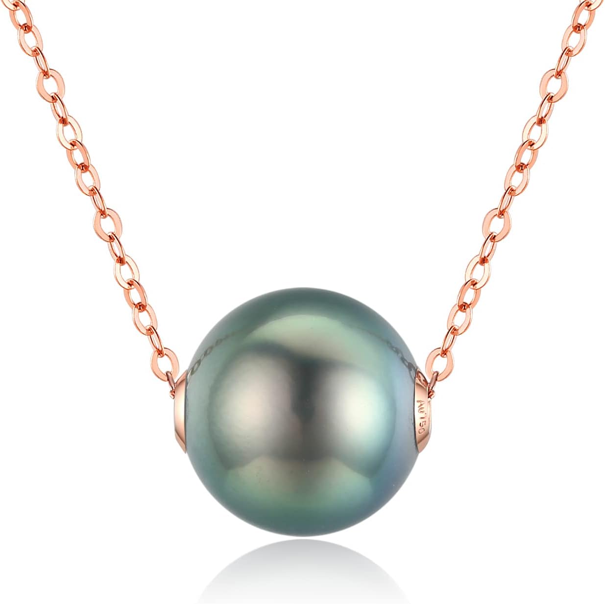 CHAULRI18K Gold Floating Tahitian Black Single Pearl Pendant Necklace with 18K Solid Gold Chain or 18K Gold Plated 925 Sterling Silver Chain- Birthday Anniversary Jewelry Gifts for Wife Mom Daughter