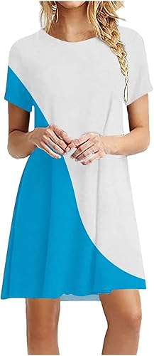 Vestidos fluidos para Mujer Color Patchwork suelta Moda Fiesta Midi Vestido de Manga Corta Cuello Redondo Vestido Fiesta