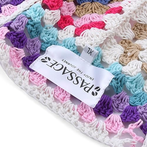 Shop Lc Handmade White With Multicolor Square Pattern Cotton Crochet Outerwear Cardigan For Women Winter Wear Front Open Long Sleeve Warm Sweaters Coat Size 1X Birthday Gifts #TOP4