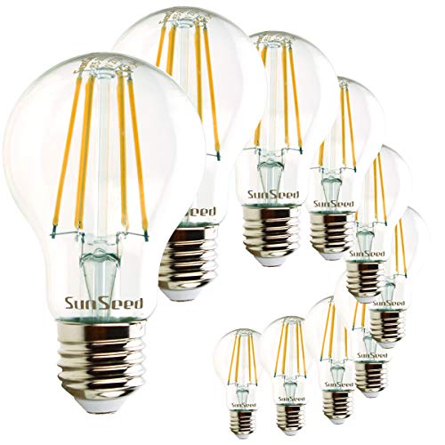 SUNSEED 10 X E27 7W (Equivalent to 60W) Filament LED GLS Light Bulb A60 Warm White 2700K, Pack of 10 - Warm White 2700k