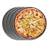 MOKIDO Pizzablech Rund ø 29 cm, 4 Stück Set Pizza Backblech, Schwarzes Pizza Blech, Hitzebeständig für Pizzaofen & Backofen bis 230 Grad, Runde Pizzaform